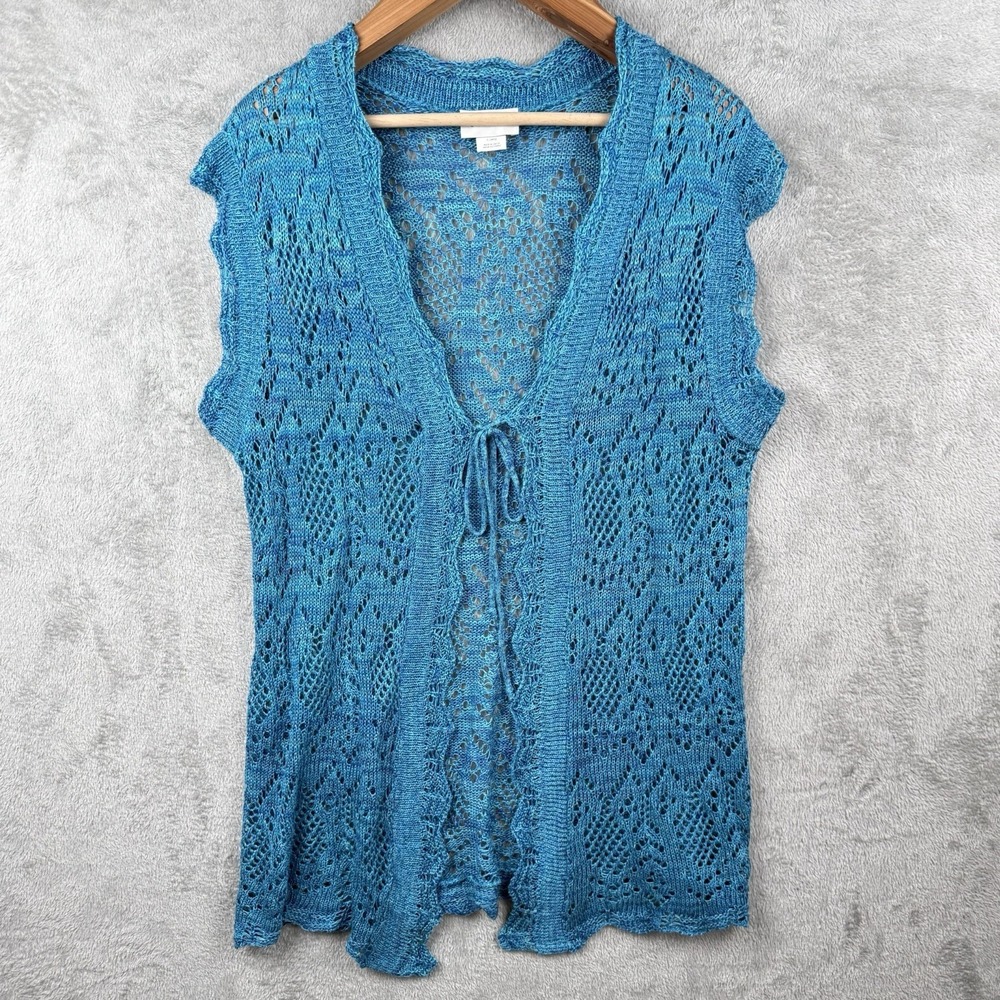 CW Classics Y2K Open Knit Cardigan Shawl Womens XL Turquoise Vintage‎ Retro USA